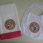 Frill Circle Initial Applique Bib & Burp Cloth Set