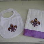 Tiger Fleur de Lis Applique Bib/Burp Cloth set