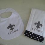 Fleur De Lis Applique Lil' Saint Bib/Burp Cloth Set